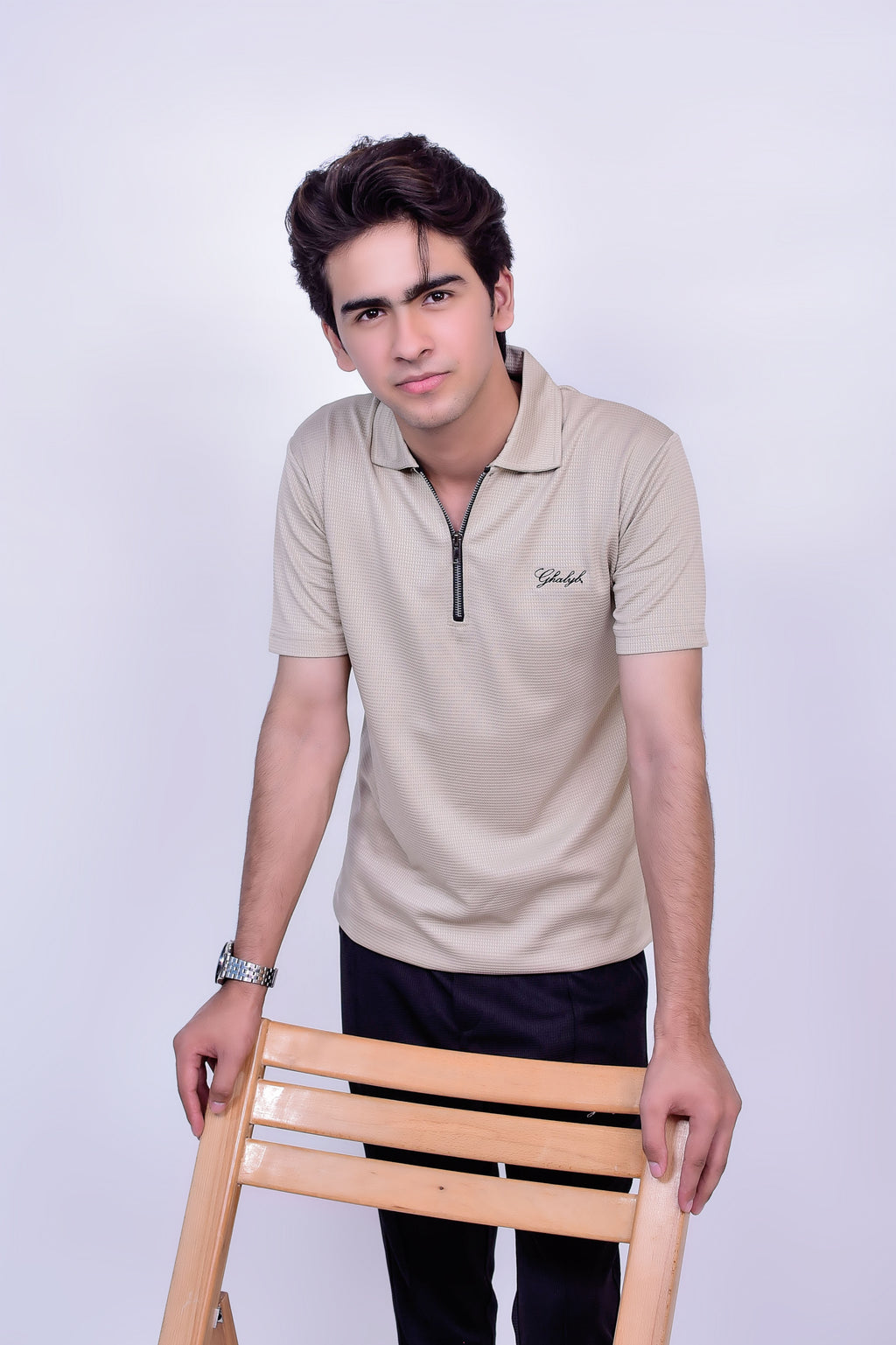 Waffle Knitted Zipper Polo