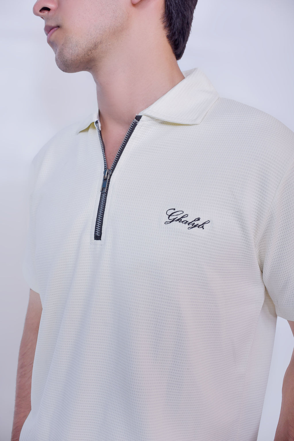 Waffle Knitted Zipper Polo