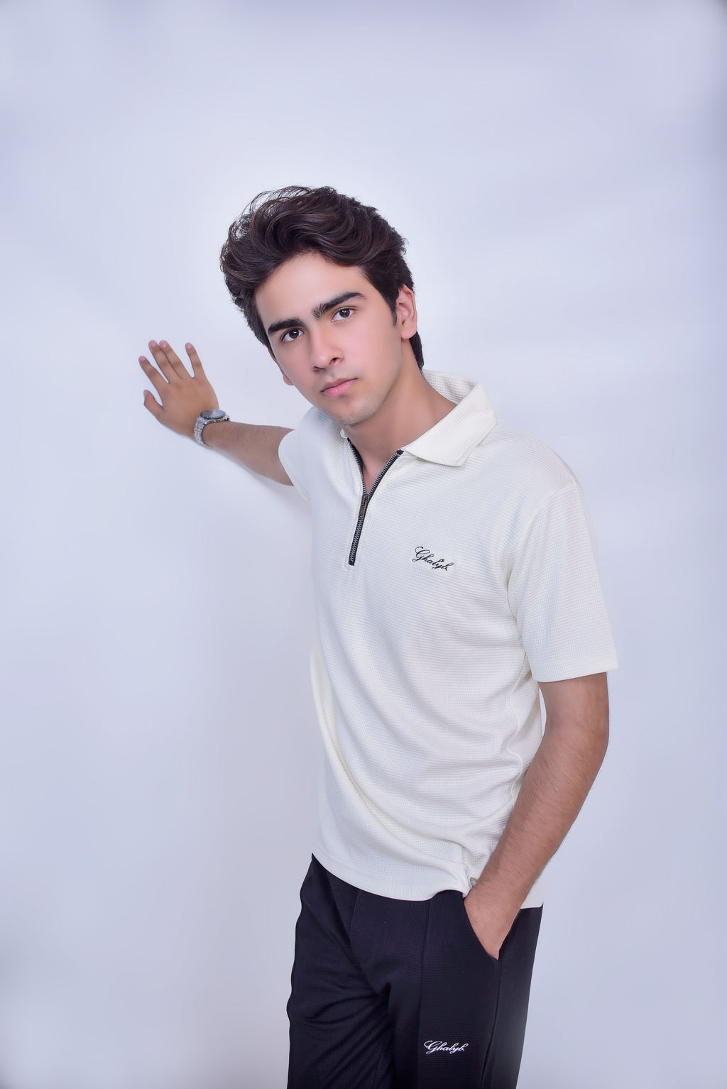 Waffle Knitted Zipper Polo