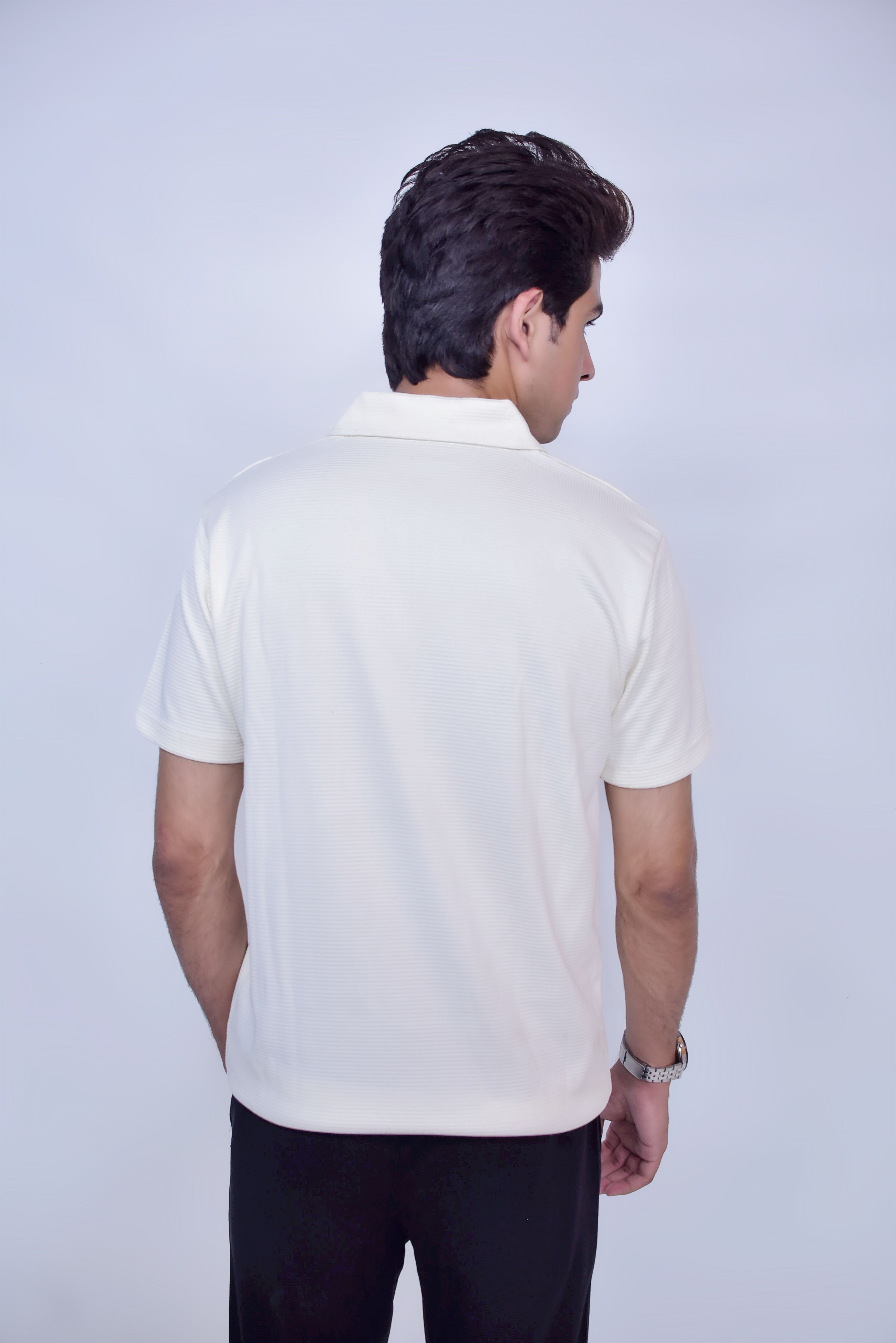 Waffle Knitted Zipper Polo