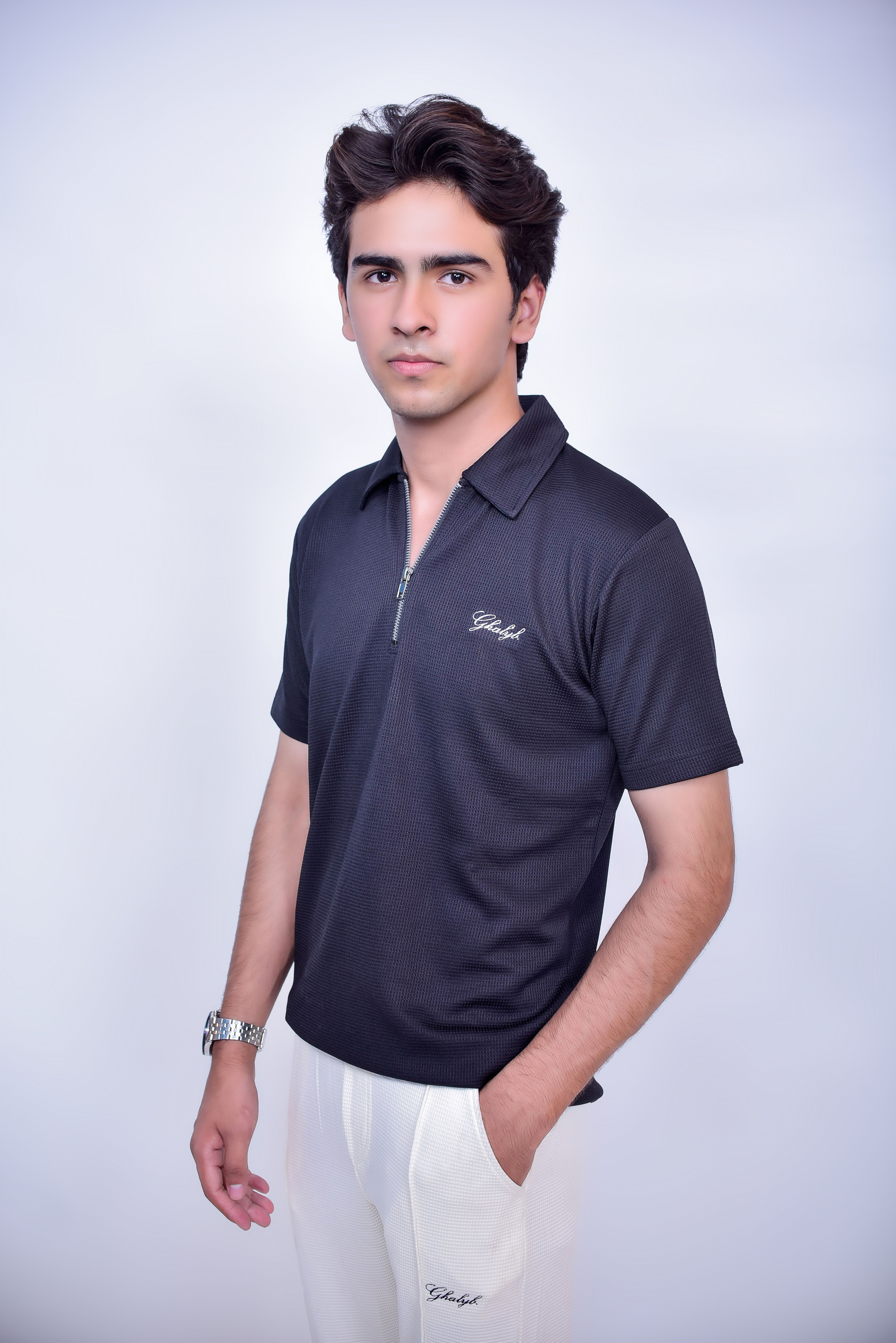 Waffle Knitted Zipper Polo