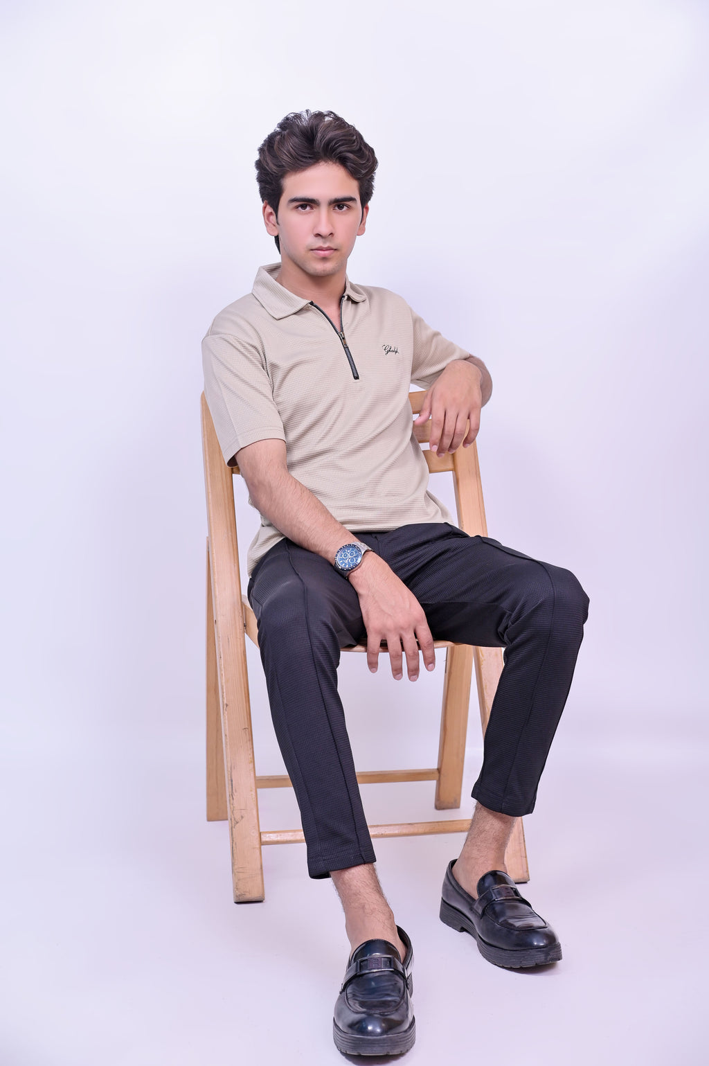 Waffle Knitted Zipper Polo