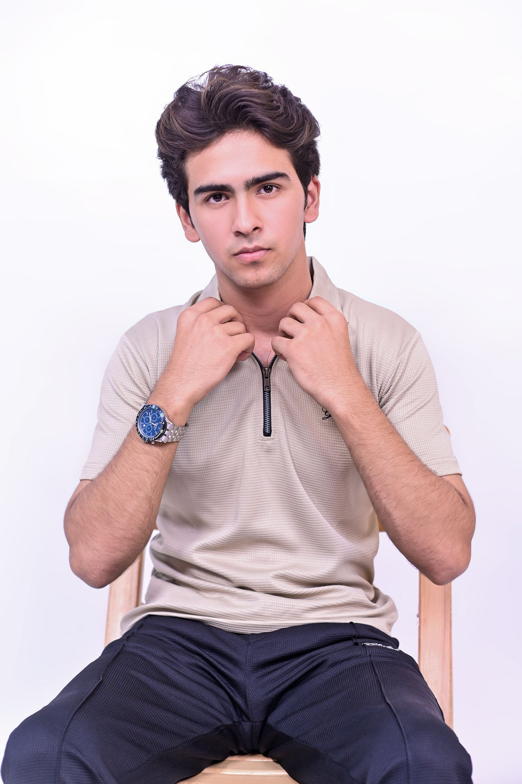 Waffle Knitted Zipper Polo