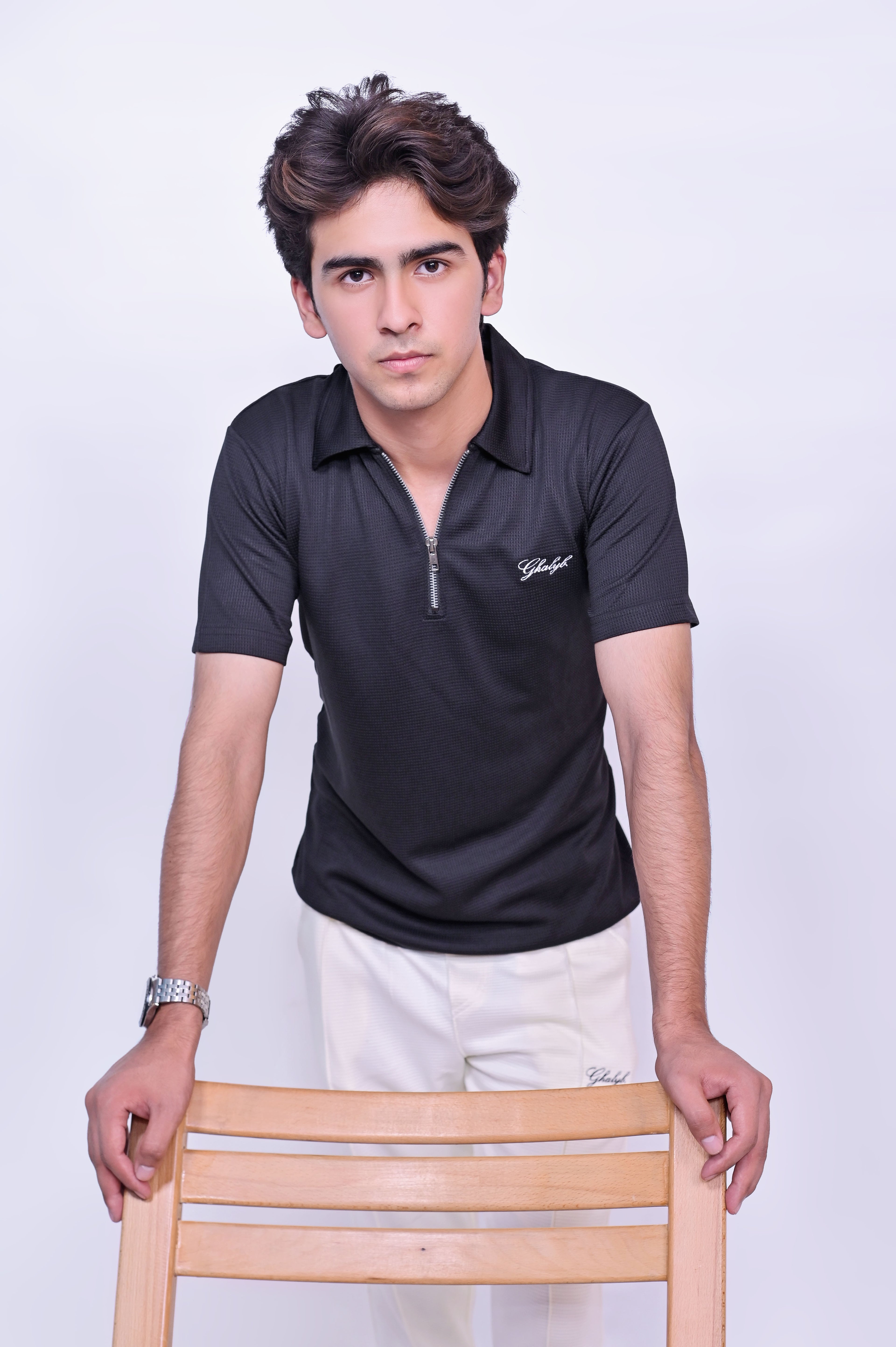 Waffle Knitted Zipper Polo