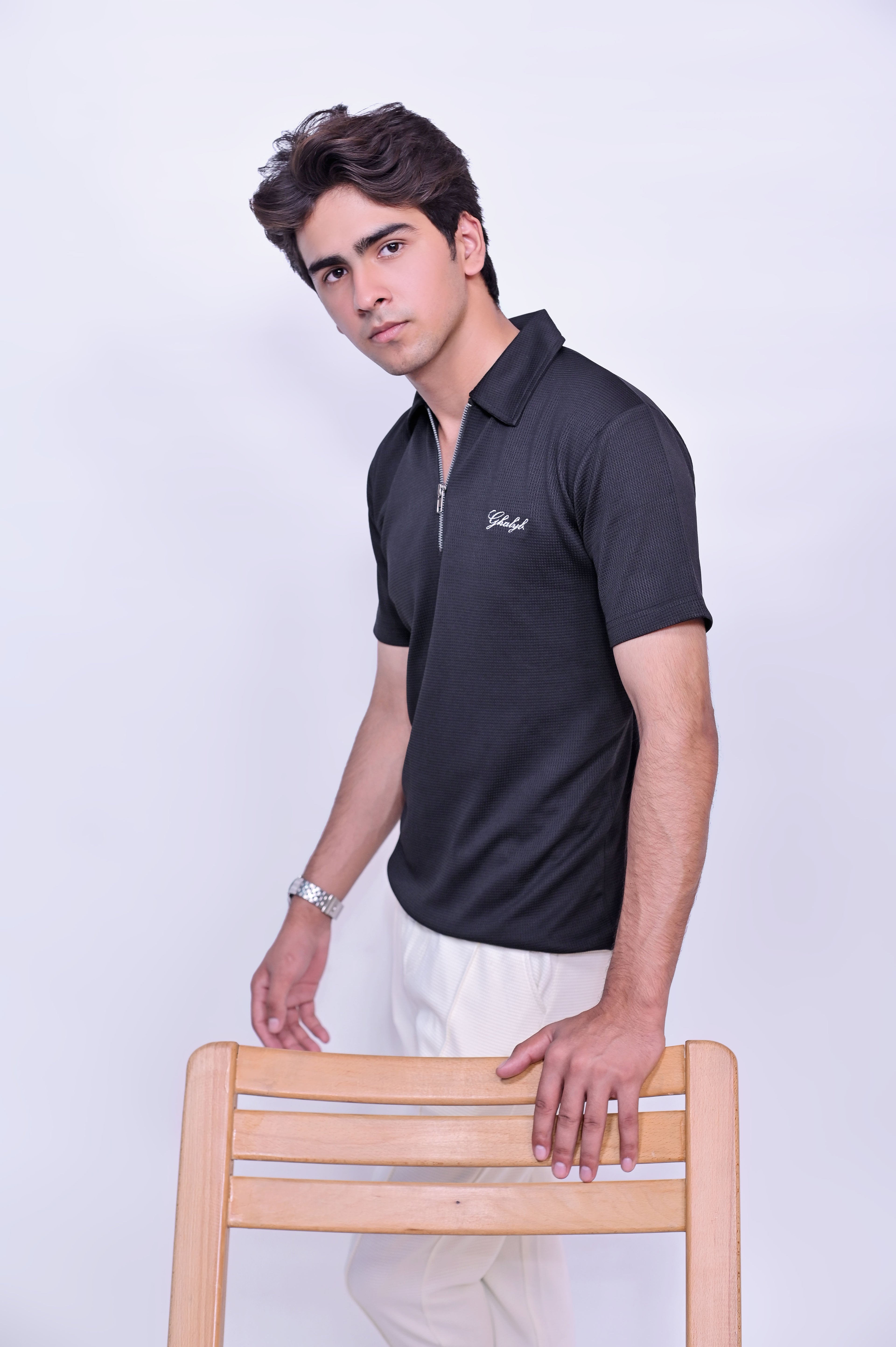 Waffle Knitted Zipper Polo