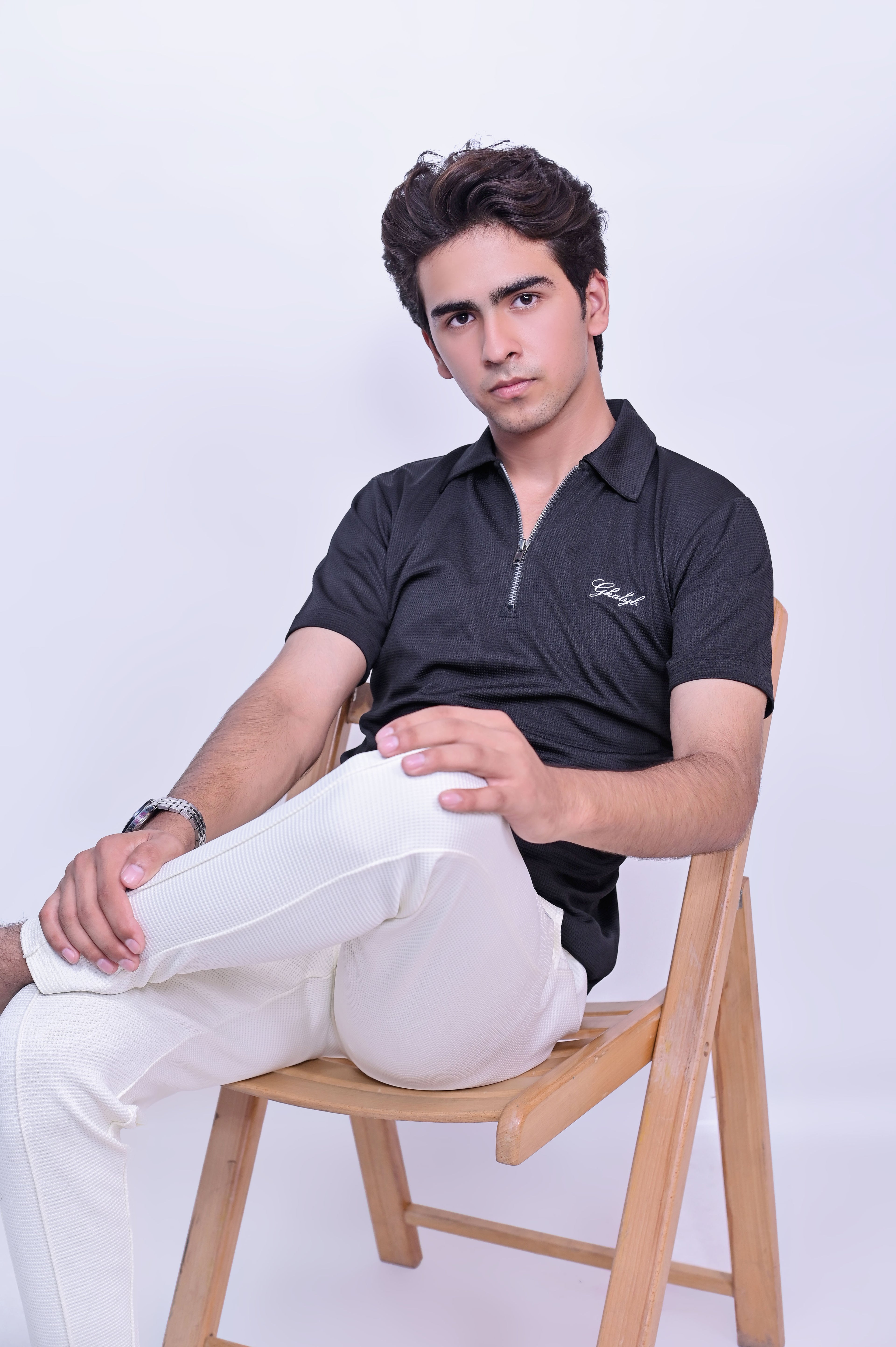 Waffle Knitted Zipper Polo