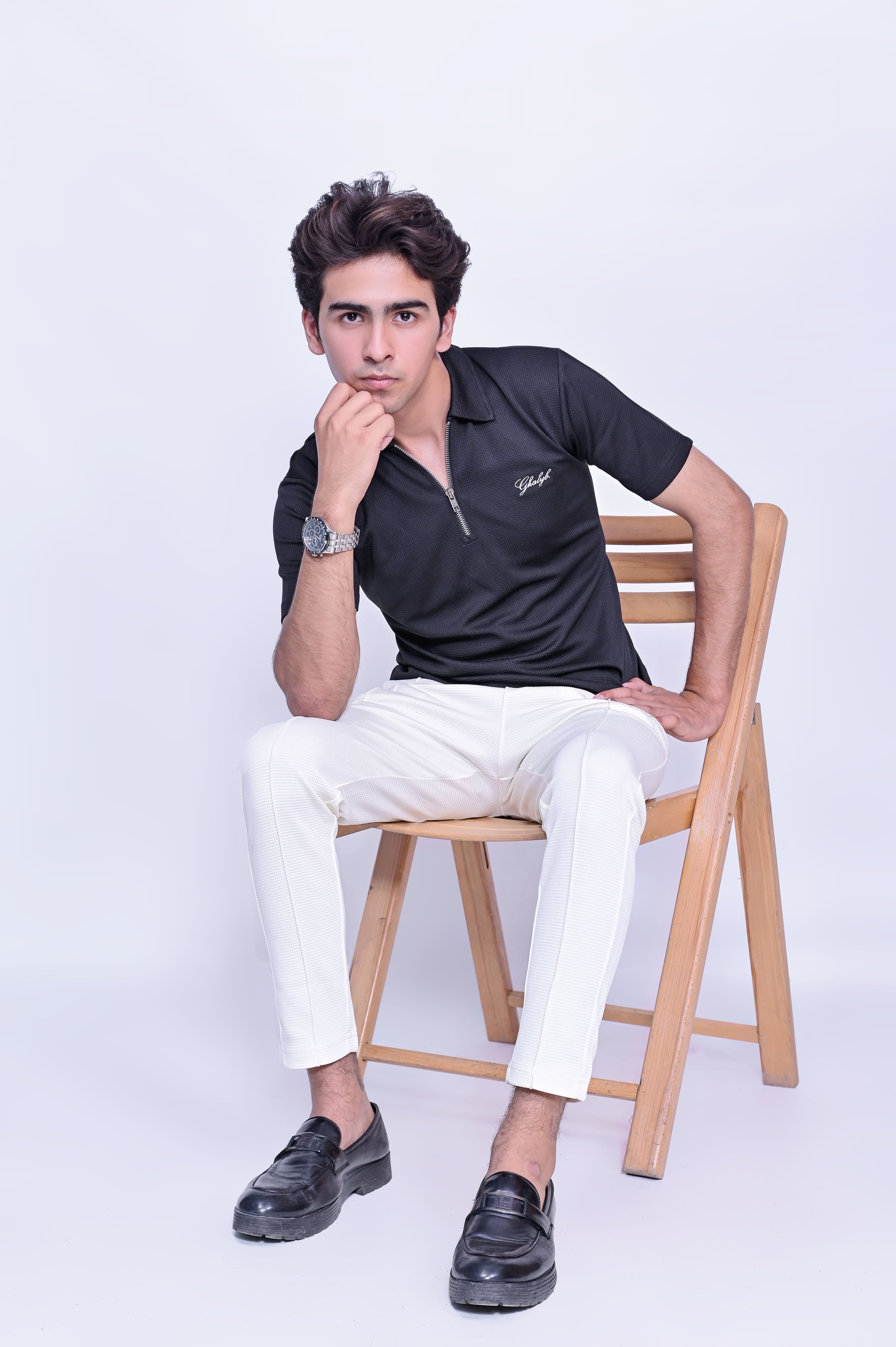 Waffle Knitted Zipper Polo