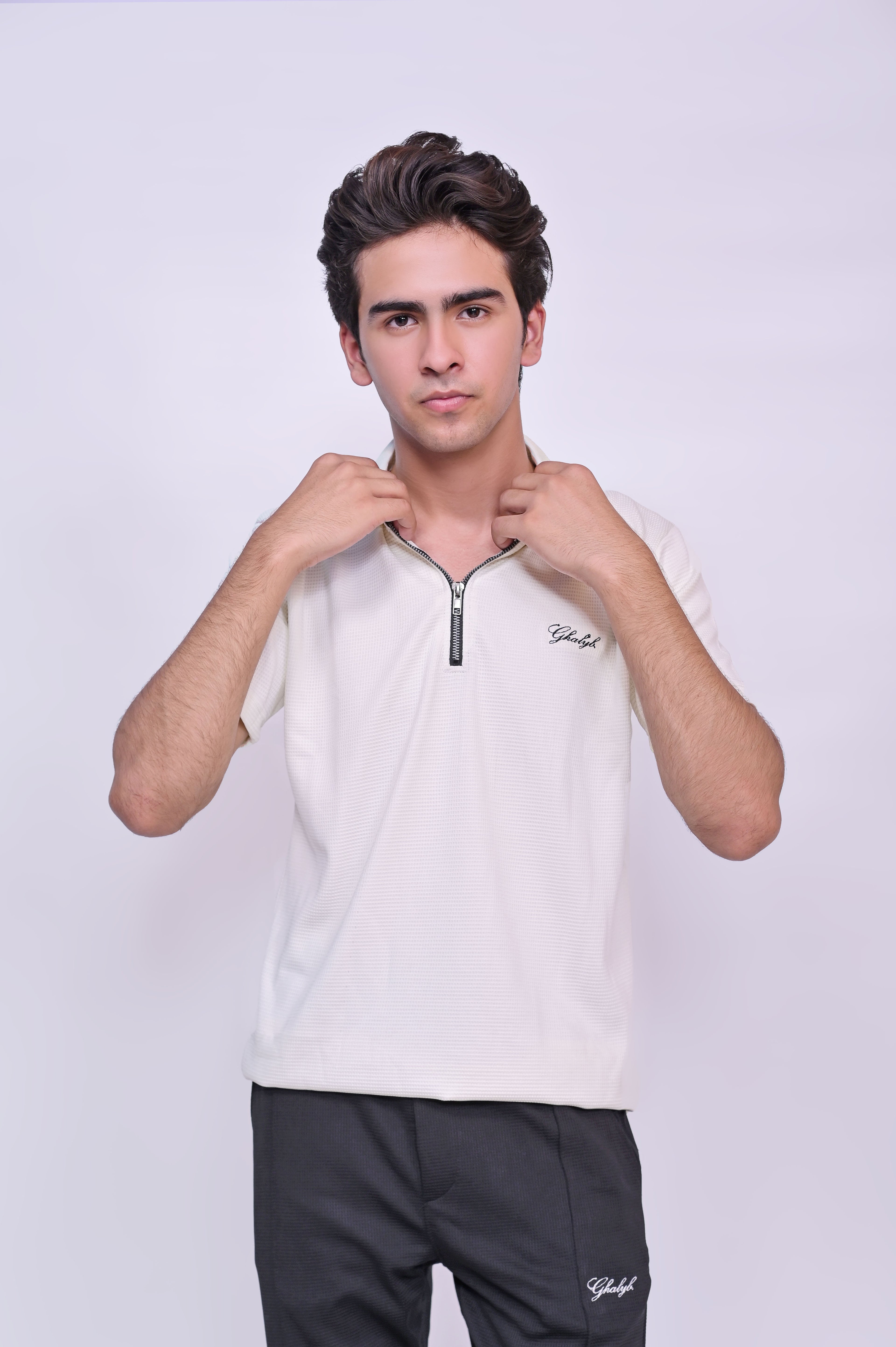 Waffle Knitted Zipper Polo