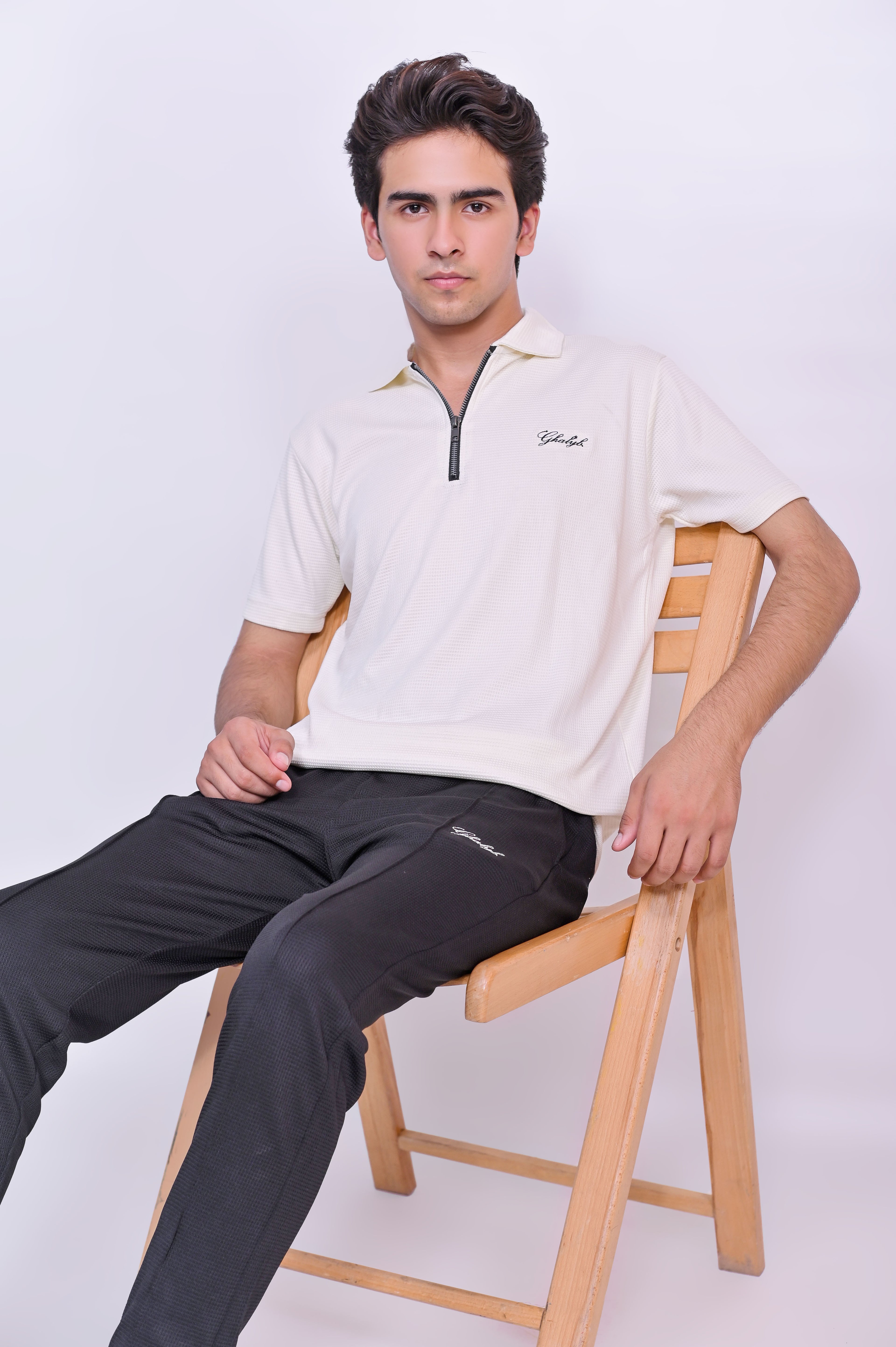 Waffle Knitted Zipper Polo